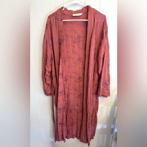 Christy Dawn Pink Floral Embroidered Long Robe Kimono Boho Cottage S/M Rare!